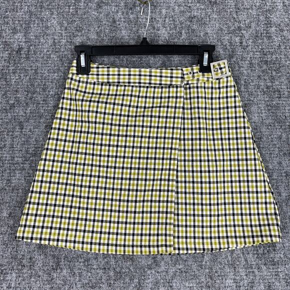 John Galt Skirt Womens Extra Small Green Plaid Stretch Wrap Buckle Mini Short‎ - Picture 1 of 10